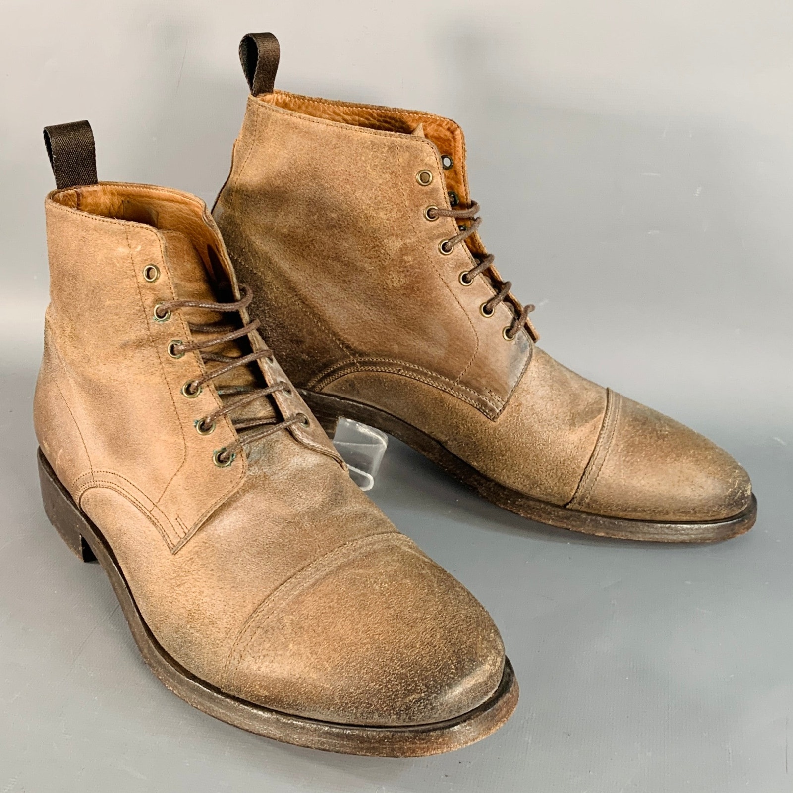 Paul Smith Size 9 Brown Antique Leather Cap Toe Lace-Up Boots